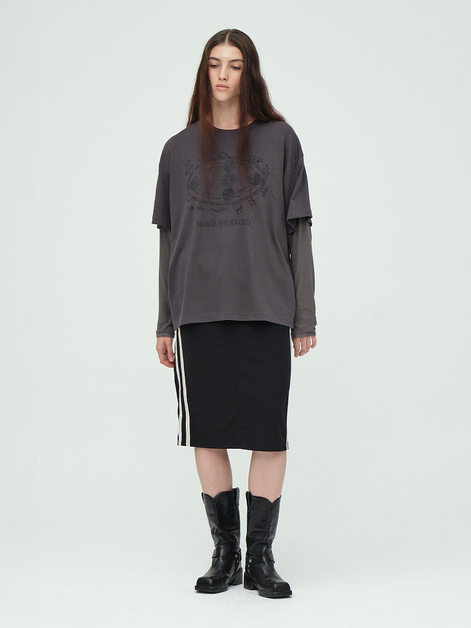 [Margesherwood ] / ☆ LACE TRACK MIDI SKIRT / black LACE TRACK MIDI SKIRT_black - MARGESHERWOOD