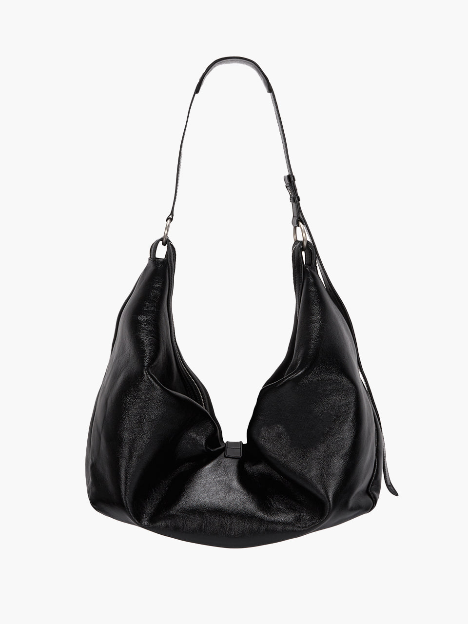 BELTED HOBO_black glossy plain - MARGESHERWOOD
