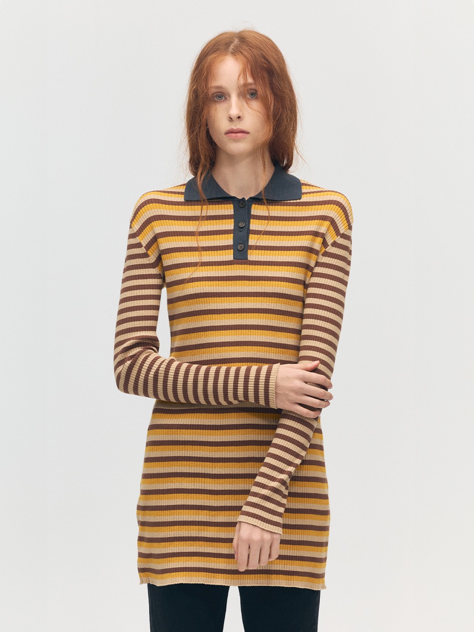 [Margesherwood ] / ☆ PK STRIPE MINI DRESS / orange/brown DRESS - MARGESHERWOOD