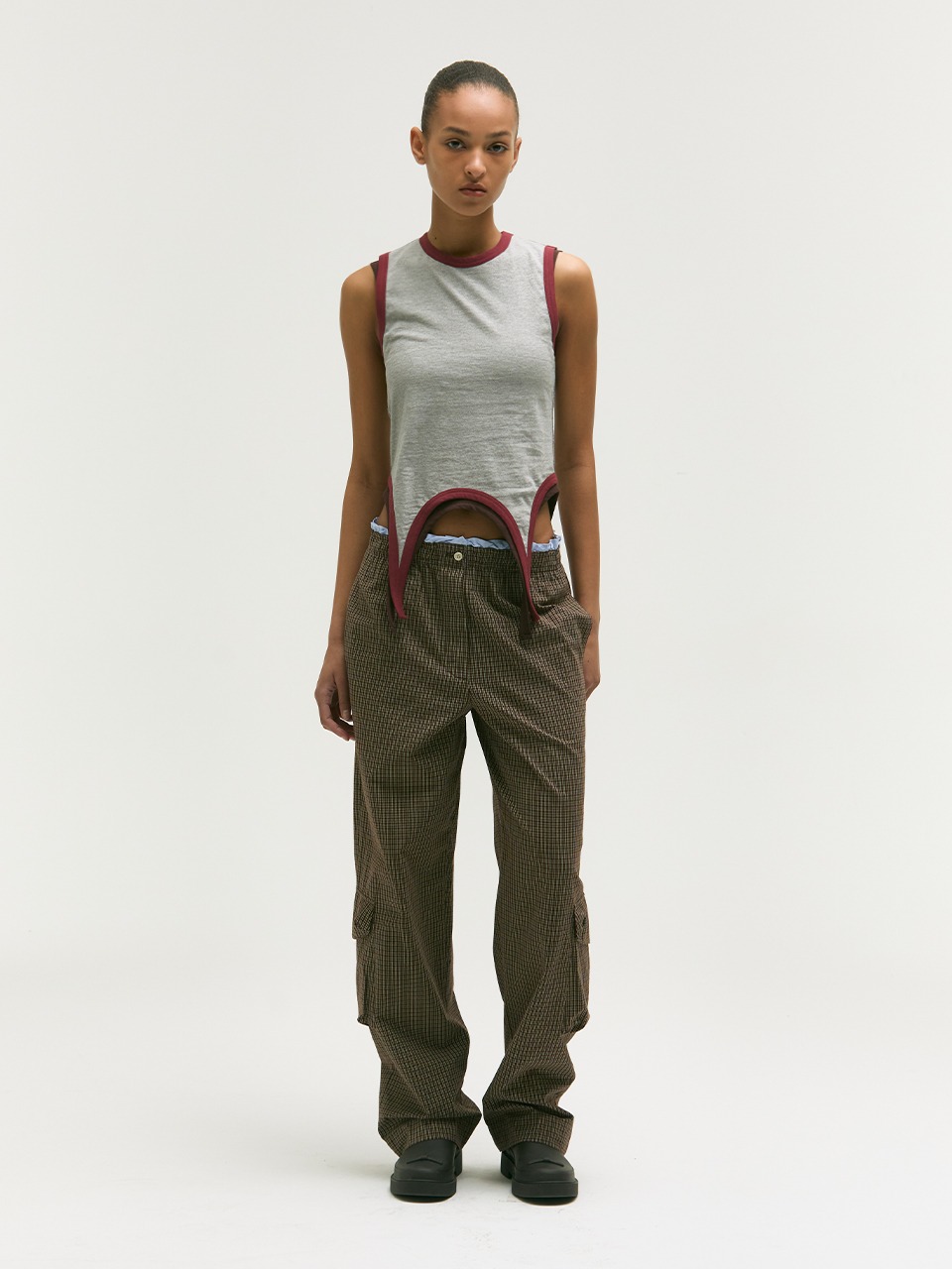 [Margesherwood] / ☆ WRINKLE LAYERED SKIRT PANTS / brown BOTTOM - MARGESHERWOOD