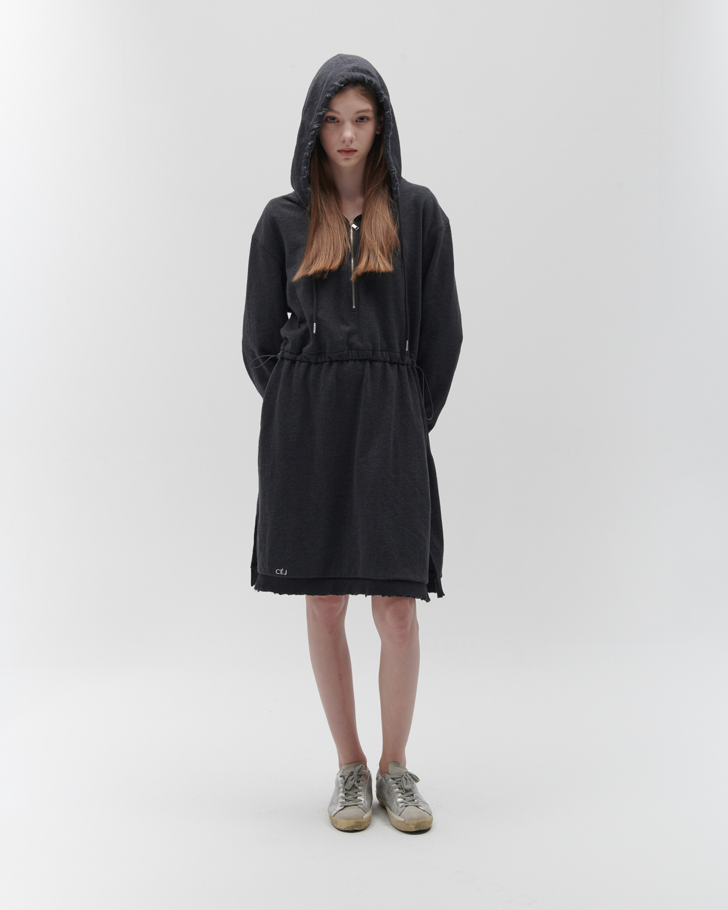 hood zip up dress