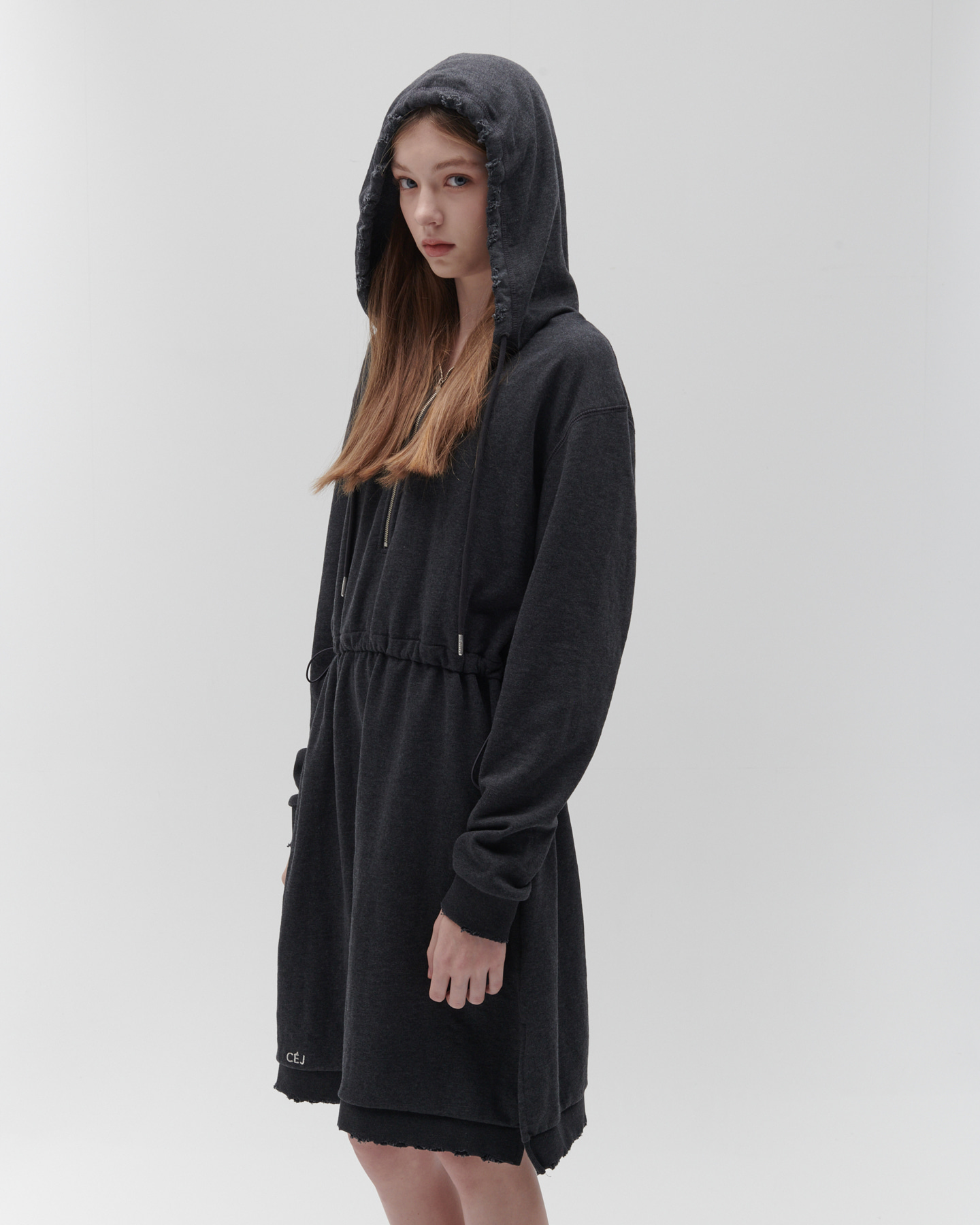 hood zip up dress