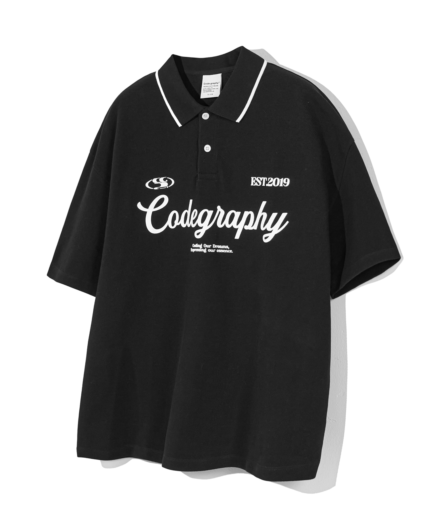 C.GRAPHY 카라 반소매 티셔츠_블랙