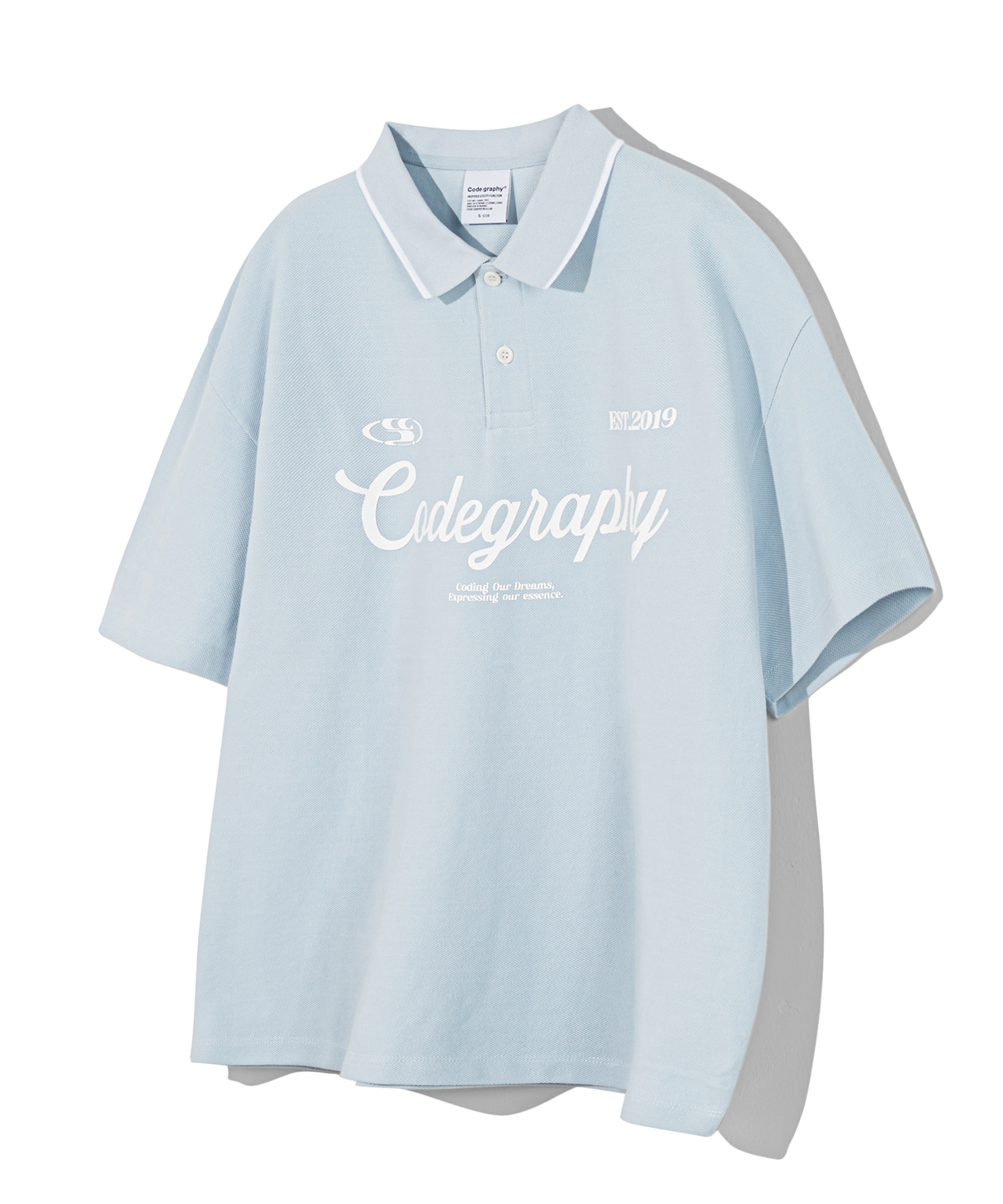 C.GRAPHY 카라 반소매 티셔츠_스카이블루