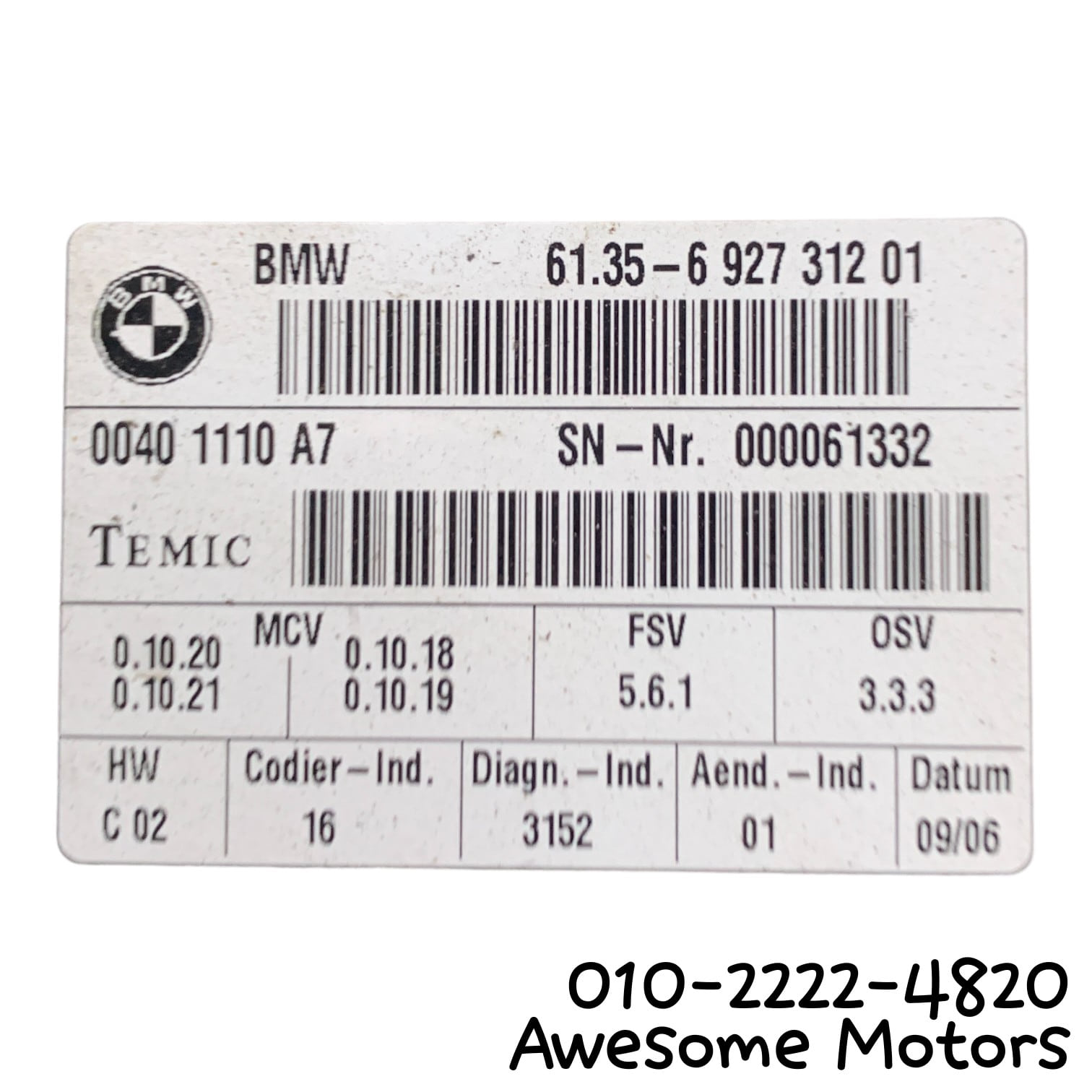 BMW 5시리즈 E60 메모리 시트 컨트롤 유닛 6927312