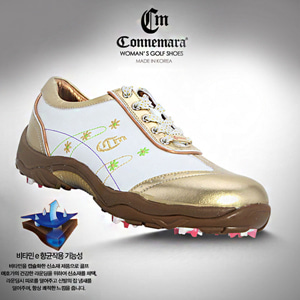 GP 코네마라 여성용 화이트&amp;골드 향균기능 비타민 골프화 CO-033 (신발주머니 포함)