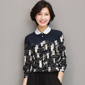 [해외] HOT신상 봄 여성 프린트 남방 티셔츠 배색 캐주얼티셔츠