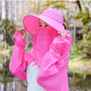 [해외] TOP신상 패션 여름 캐주얼 여성 비치 자외선 차단 모자 얼굴 팔 보호 쉬폰 썬캡