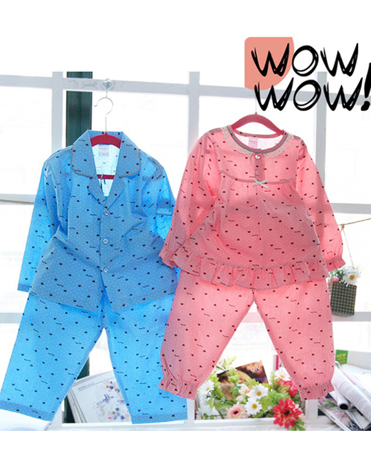 sw (코지이지)(지니)산뜻한 하트무늬 40수 평직 아동잠옷 상하세트