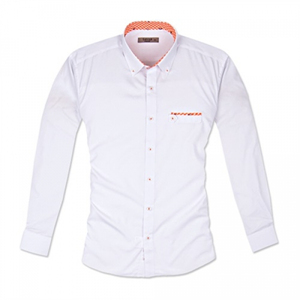 Dch 오렌지 체크 포인트 화이트 셔츠_포인트셔츠 화이트셔츠 솔리드셔츠 슬림핏