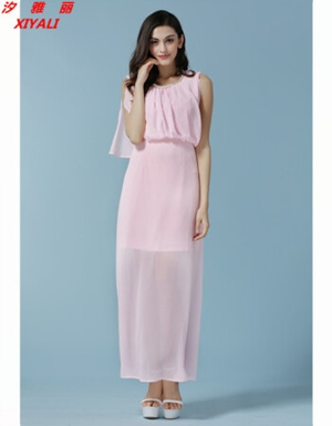 [해외] 앨리스 물결 민소매 쉬폰 드레스 핑크 드레스
