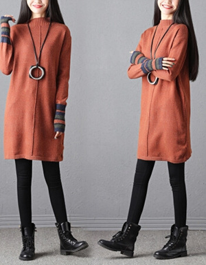 [해외] 새로운 하프 탑 칼라 스웨터 긴 드레스