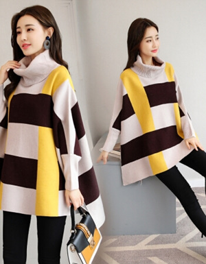 [해외] 캐주얼 패션 스타일 높은 칼라 스웨터 숄더