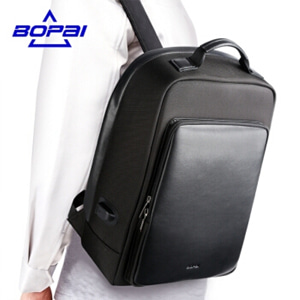 [해외] 보 카드 USB 충전 배낭 어깨에 매는 가방 남자 비즈니스 도난 가죽 가방 노트북 15.6 블랙