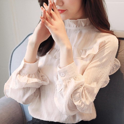 [해외] HOT신상 여성 프릴날개 블라우스 반목폴라 티셔츠