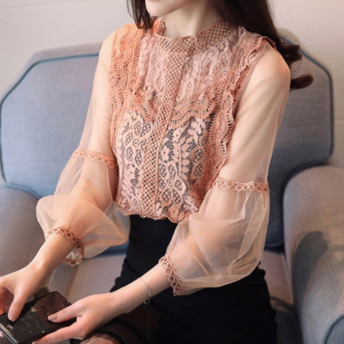 [해외] HOT신상 봄 여성 망사 쉬폰 캐주얼티셔츠 섹시 블라우스