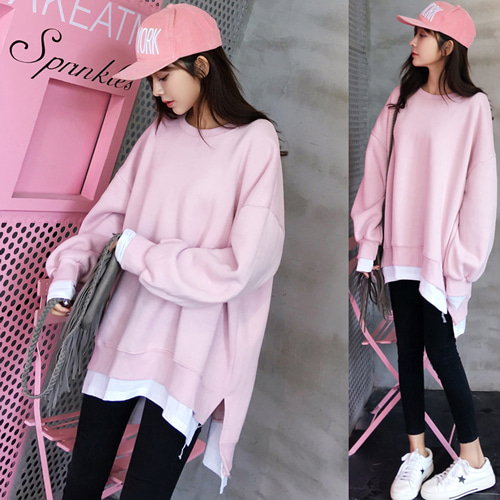 [해외] 핑크 여성 맨투맨 루즈핏 티셔츠
