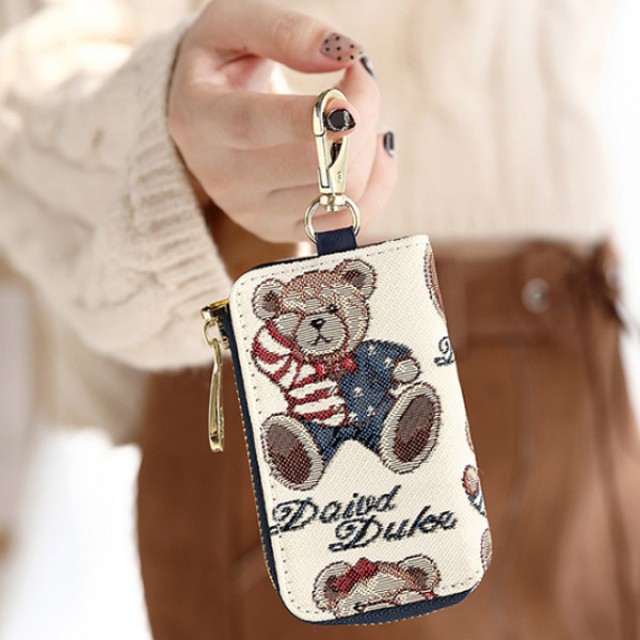 [해외] 패션 캐주얼 여성 곰 귀여운 다기능 카드 용돈 열쇠 반지갑