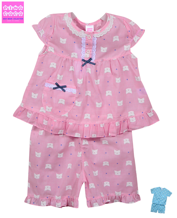 sw (다나핑코코)(460 메이캣 아동 SET)부드럽고 가벼운 면 아동 잠옷상하