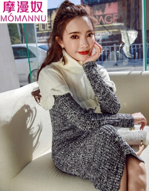 [해외] 여성 슬림 스커트 드레스 니트 스웨터 드레스
