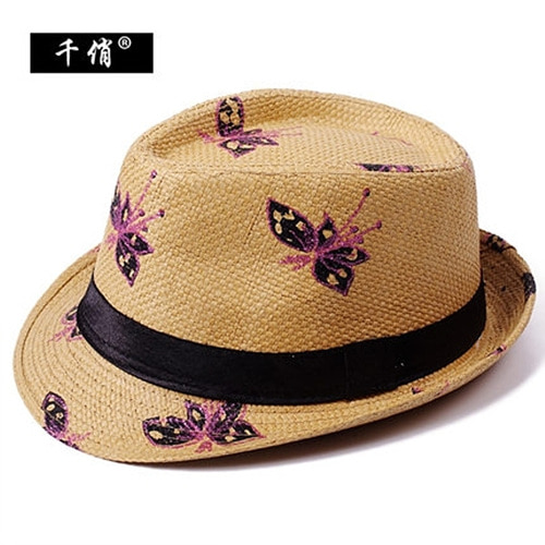 [해외]직구 재즈 나비 무늬 밀짚 페도라 모자