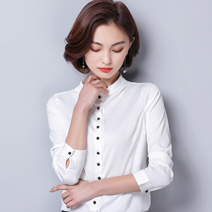 [해외] 여성 신상 패션 블라우스 쉬폰 솔리드 차이나넥 긴팔 셔츠