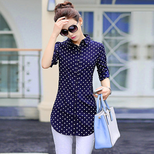 [해외]직구 여성 캐주얼 도트 무늬 쉬폰 블라우스
