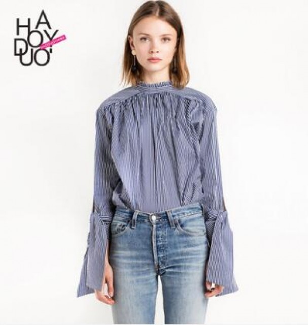 [해외] HOT신상 여성 셔링 캐주얼 남방 나팔소매 티셔츠