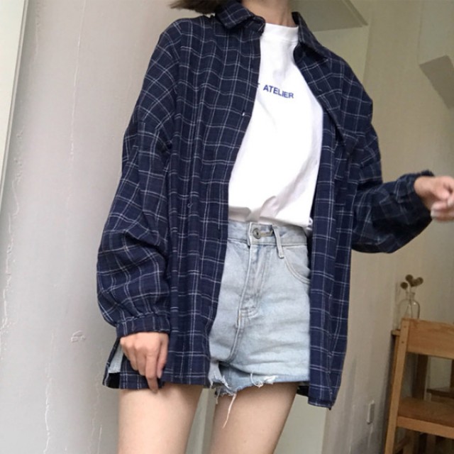 [해외] TOP신상 여성 복고풍 BF풍 캐주얼 체크무늬 셔츠