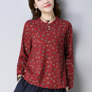 [해외] HOT신상 봄 여성 잔꽃 민족풍 캐주얼 티셔츠 긴소매 티셔츠
