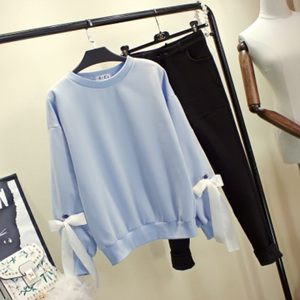 [해외] HOT신상 봄 여성 귀여운 캐주얼티셔츠 벌룬소매 리본 티셔츠