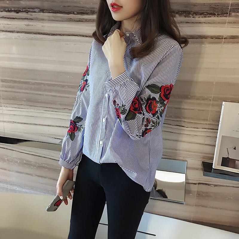 [해외] HOT신상 여성 장미꽃 긴소매티셔츠 캐주얼남방