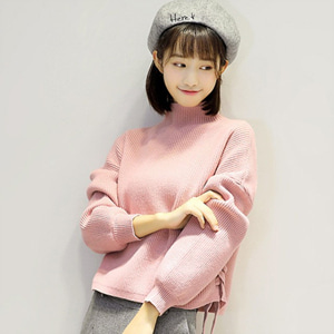 [해외] TOP신상 패션 캐주얼 여성 미니얼 달콤한 느슨한 목폴라 라운드넥 순색 스웨터