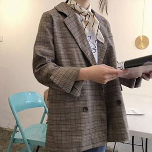 [해외] TOP신상 패션 캐주얼 봄/가을 체크무늬 느슨한 복고풍 상의 자켓