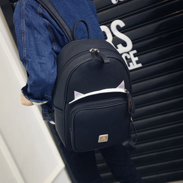 [해외] TOP신상 패션 캐주얼 여성 백팩 고양이 귀 귀여운 PU 책가방 여행 가방