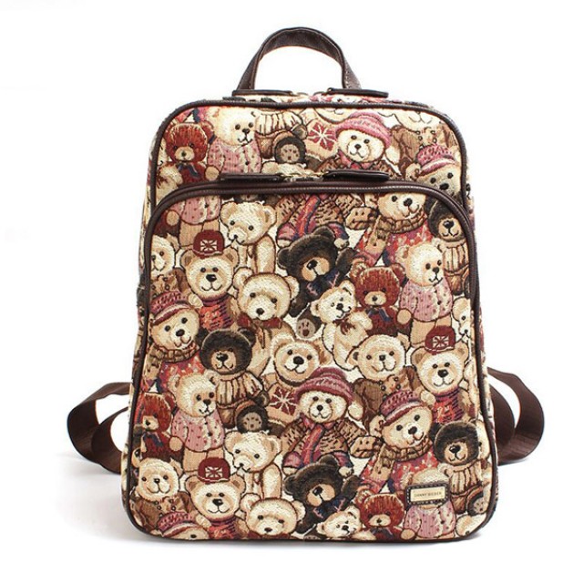 [해외] TOP신상 패션 캐주얼 여성 백팩 캔버스 곰 귀여운 책가방 여행 가방
