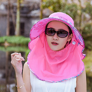 [해외] TOP신상 패션 캐주얼 여름 여성 비치 자외선 차단 모자 큰챙 인화 쉬폰 썬캡