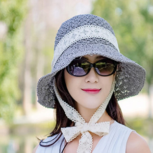 [해외] TOP신상 패션 캐주얼 여름 여성 비치 자외선 차단 레이스 모자 엮은 썬캡