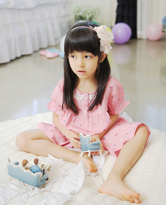 sw (모닝스타)(01302)시원한 자연소재 인견 분홍부엉이 여아동 반소매 상하잠옷