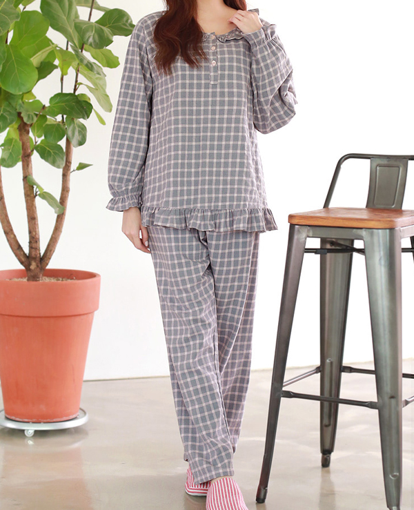 sw (코지이지)(wd9795)사각체크 여성 잠옷상하세트