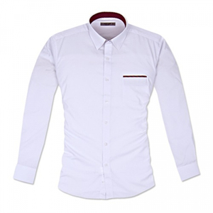 Dch 긴팔슬림 레드 체크 포인트 화이트 셔츠_포인트셔츠 화이트셔츠 솔리드셔츠 슬림핏