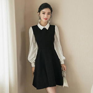 [해외] 2018 여성 봄 드레스 흑백 스티치 스커트