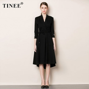 [해외] 2018 봄 햅번 검은 스커트 검은 브이넥 드레스 여성 원피스