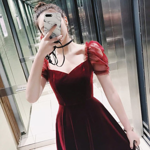 [해외] 봄 2018 새로운 여자 여신 빨간 슈퍼 벨벳 실크 드레스