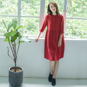 [해외] 봄 2018 여성얇은 긴 소매 빨간색 드레스