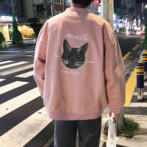 [해외] 남성 고양이프린트 핑크자켓