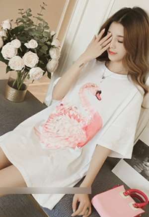[해외]Kc 핑크 백조 스팽글 티셔츠 2colors [80423-A010]