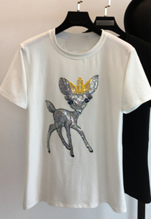 [해외]Kc 왕관 스팽글 밤비 티셔츠 2colors [80427-A008]