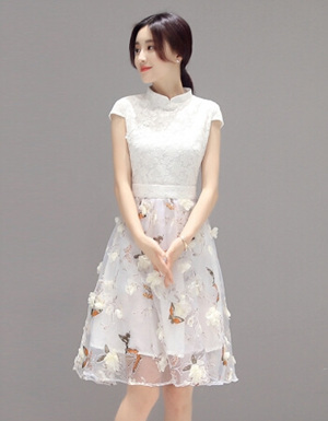 [해외] 여름 슬림 허리 드레스 여성 오간자 베일 드레스