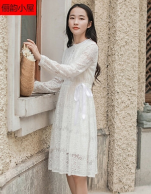 [해외] 2018년 봄 달콤한 여자 플러스 흰색 레이스 드레스 플러스